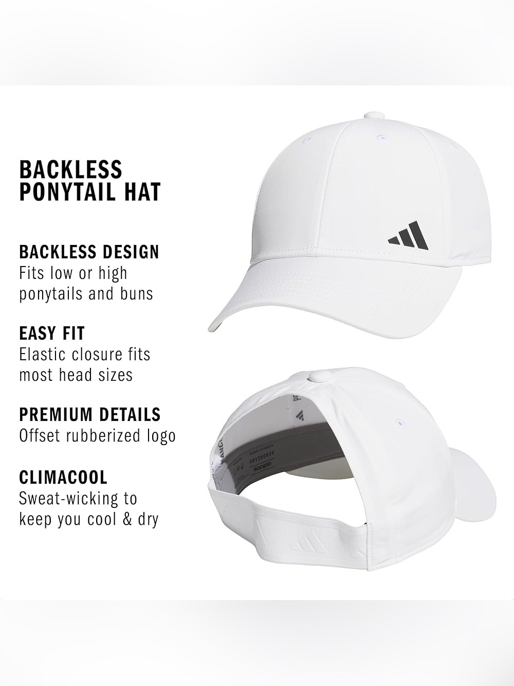 Adidas Women's Backless Ponytail Hat Adjustable Fit Baseball Cap New